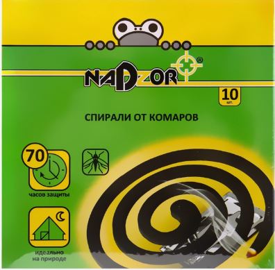 Спирали от комаров NADZOR малодымные без запаха черные 10штук в упаковке ISM004B (502)