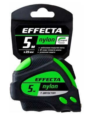 Рулетка "EFFECTA"  Nylon  автостоп,  с магнитом   5м/25мм  580525