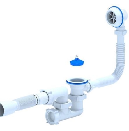 Сифон для ванны 1 1/2" с переливом, с гибкой трубой Ø40/50мм, ревизия, регулир АНИ Варяг С6255 (1/25)